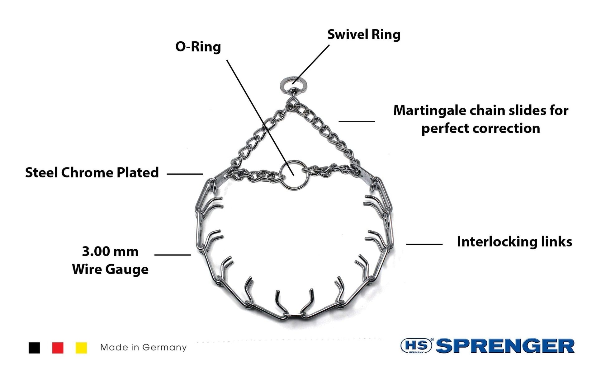 Herm Sprenger Prong Dog Collar – Chrome - Plated Training Collar for Medium Dogs (22” x 3.0mm) - Fenidog