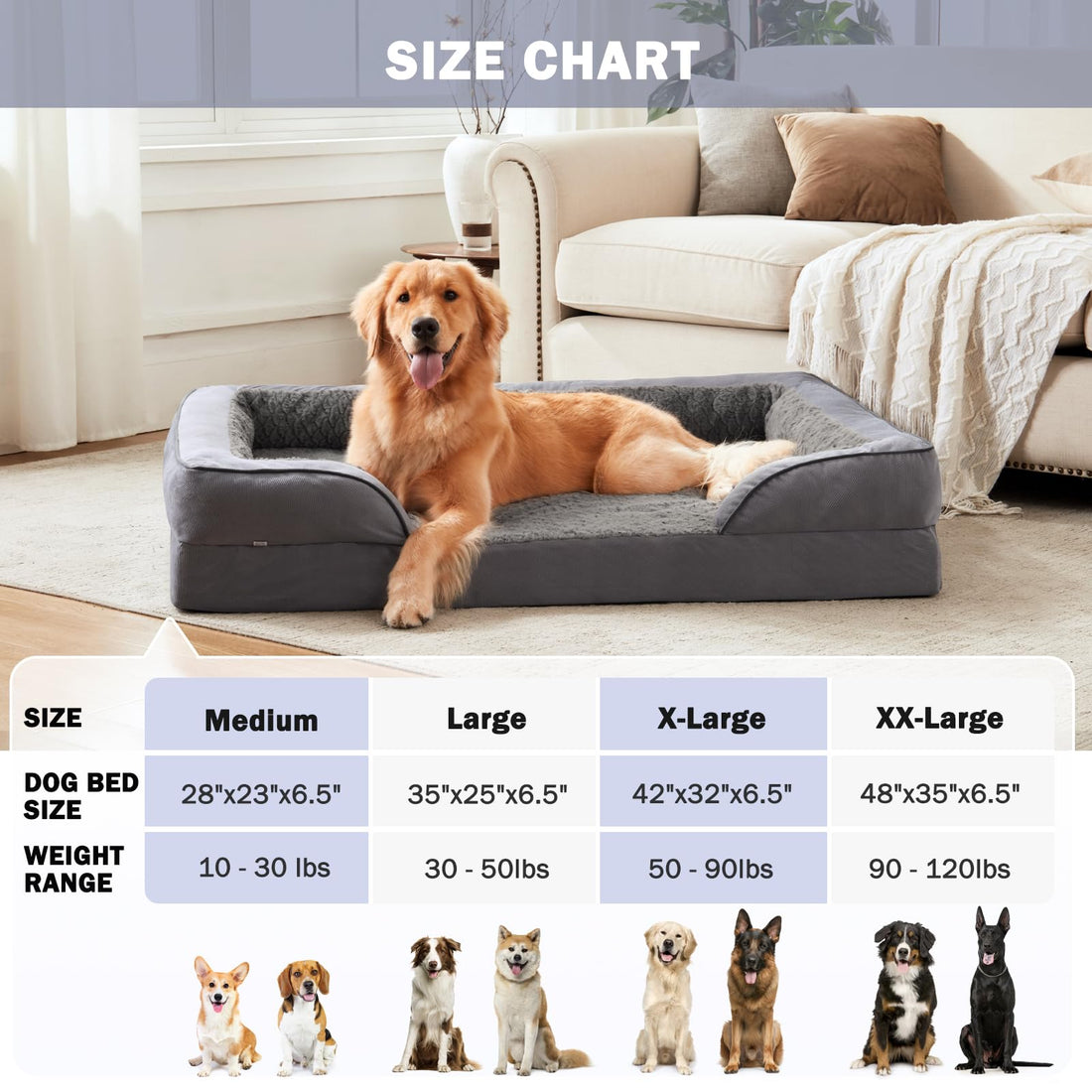 Invenho Dog Bed – XXL – Orthopedic Egg - Crate Foam Waterproof · Washable Cover · Sofa Style with Nonskid Base - Fenidog