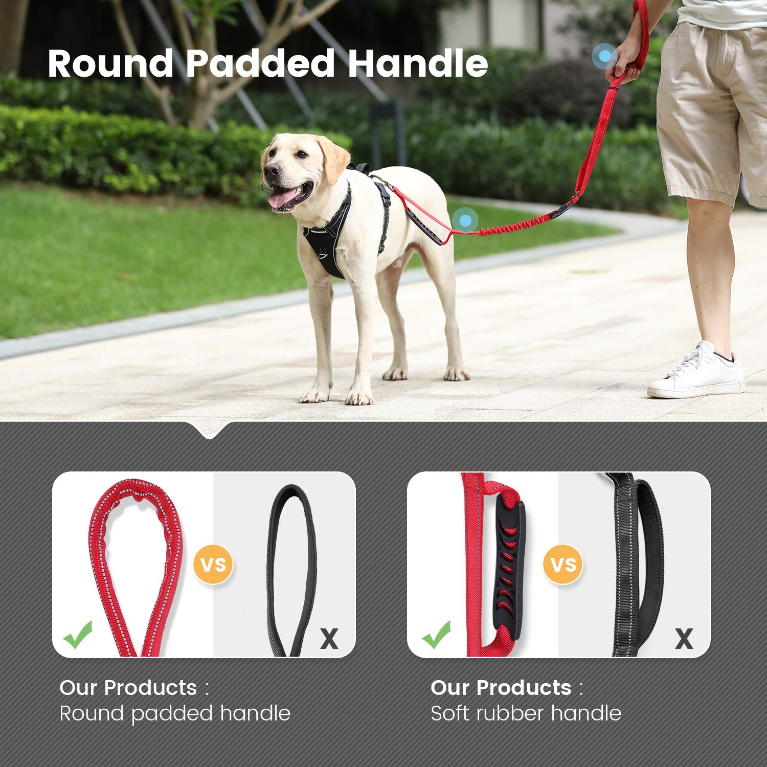 IOKHEIRA Multifunctional Dog Leash – Adjustable 4–6ft Bungee Lead with Built - In Car Seatbelt (Red) - Fenidog
