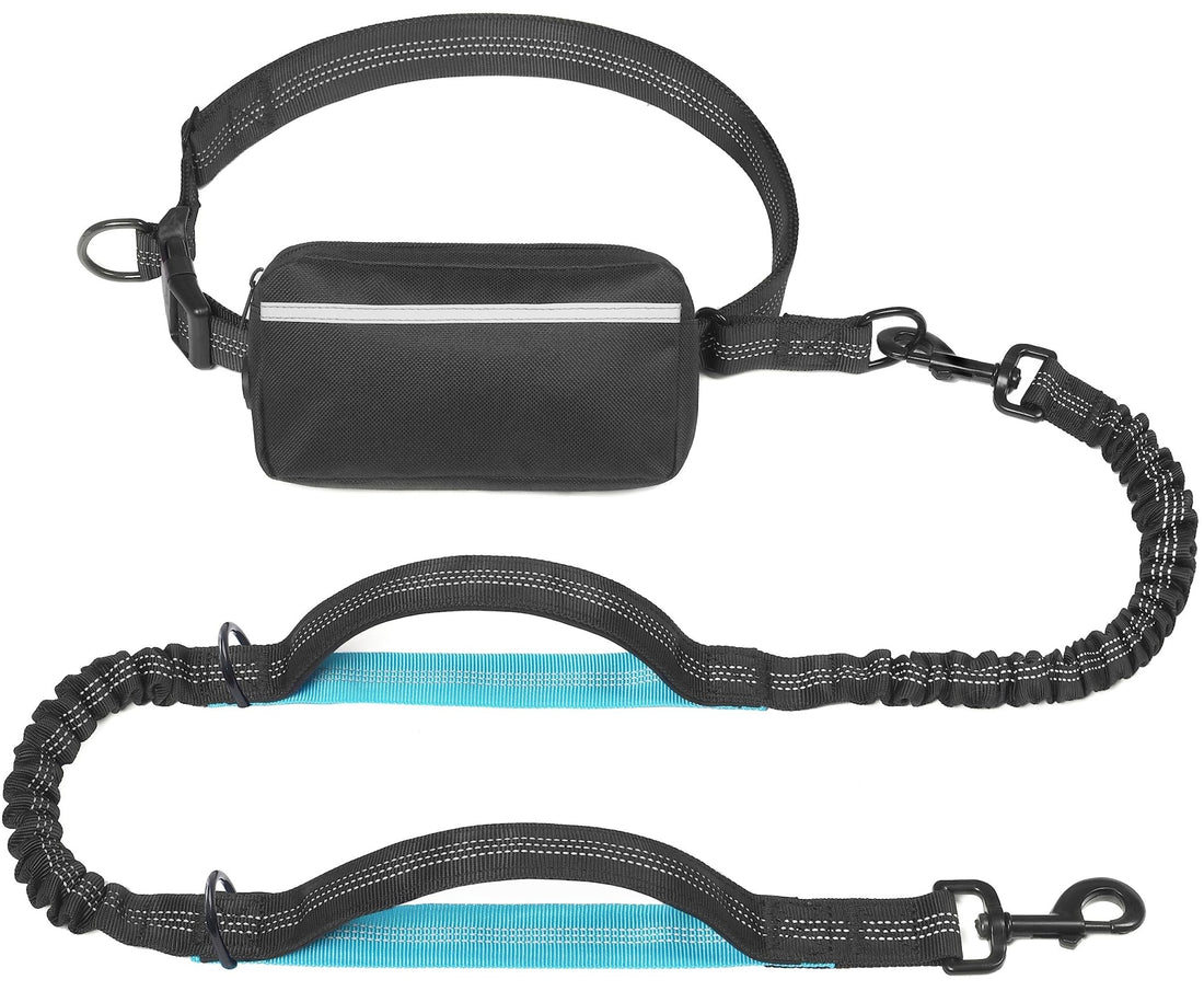 iYoShop Hands - Free Dog Leash – Bungee Lead with Zipper Pouch & Dual Padded Handles (Black, Large 25–120 lbs) - Fenidog