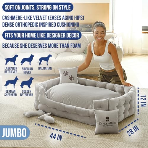 Luxury Chesterfield Dog Bed – Jumbo – Velvet Couch Style Joint Support · Calming Design · Washable & Durable - Fenidog
