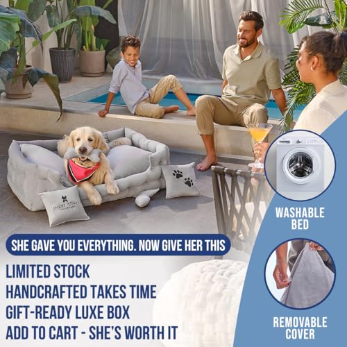 Luxury Chesterfield Dog Bed – Jumbo – Velvet Couch Style Joint Support · Calming Design · Washable & Durable - Fenidog