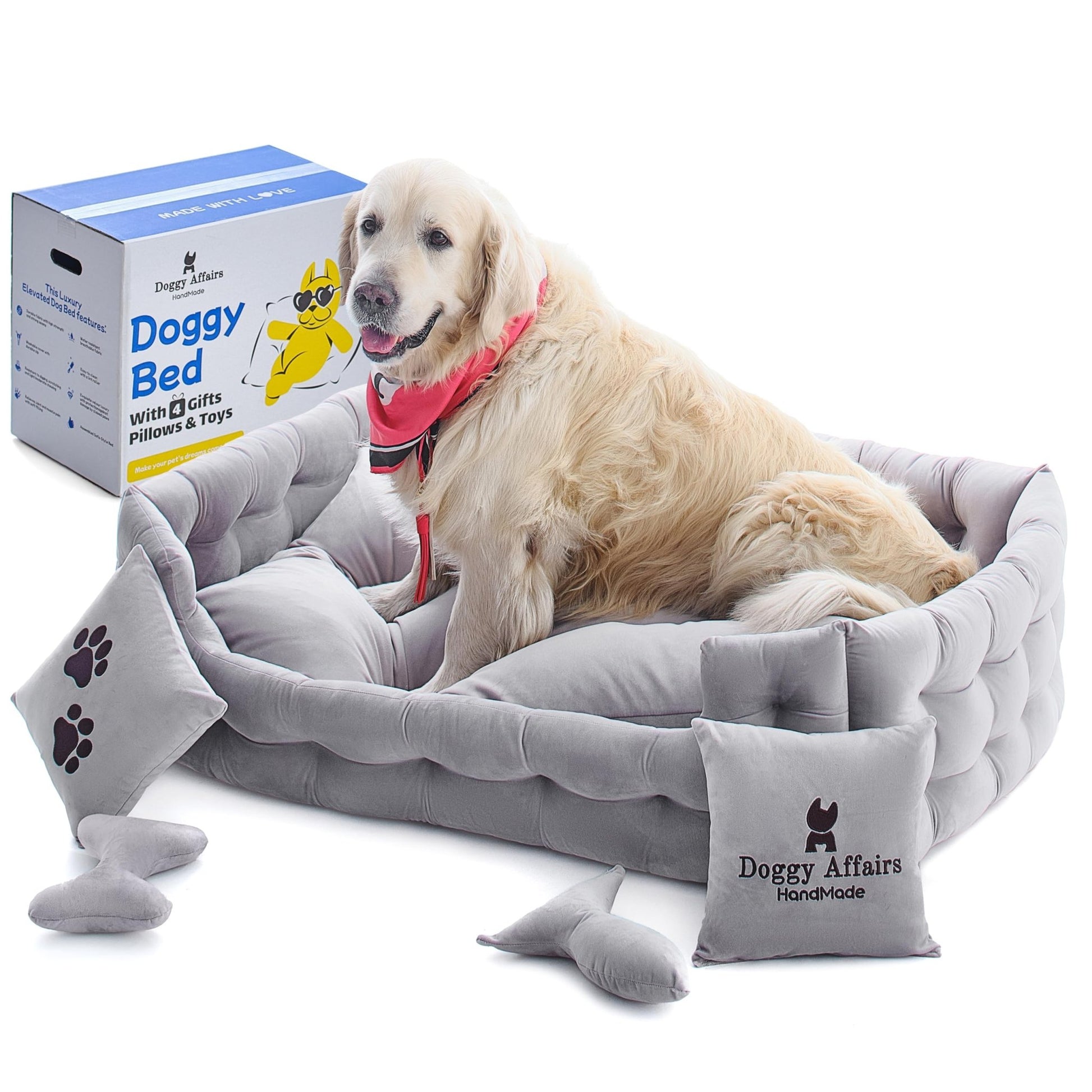 Luxury Chesterfield Dog Bed – Jumbo – Velvet Couch Style Joint Support · Calming Design · Washable & Durable - Fenidog