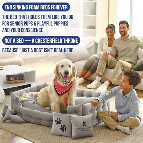 Luxury Chesterfield Dog Bed – Jumbo – Velvet Couch Style Joint Support · Calming Design · Washable & Durable - Fenidog