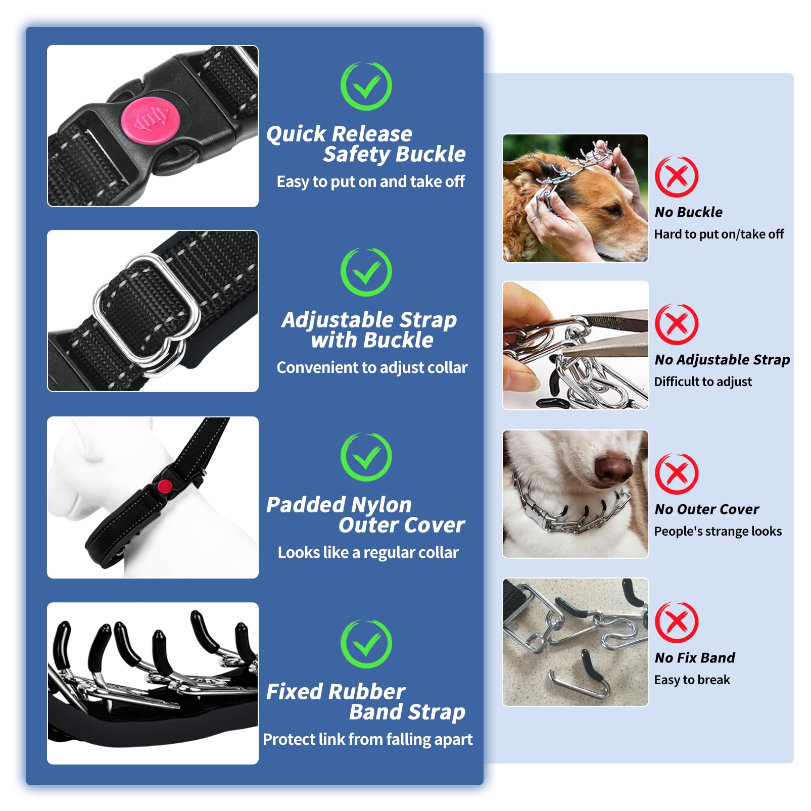 Monstoyo Martingale Dog Collar – Reflective No - Pull Training Collar with Buckle (Black, M) - Fenidog