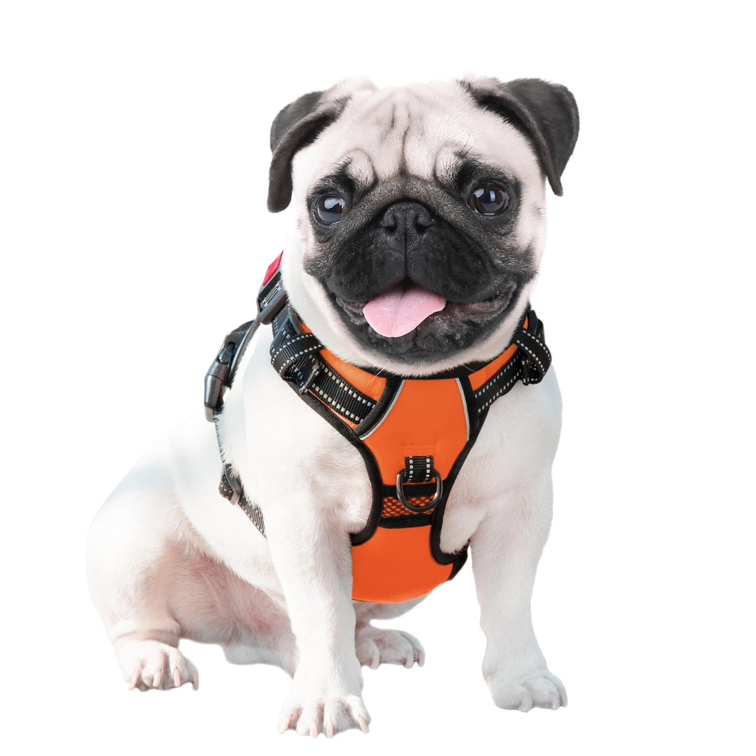 PHOEPET No - Pull Dog Harness – Medium Reflective Vest with Handle & Dual Metal Rings (Orange, M) - Fenidog