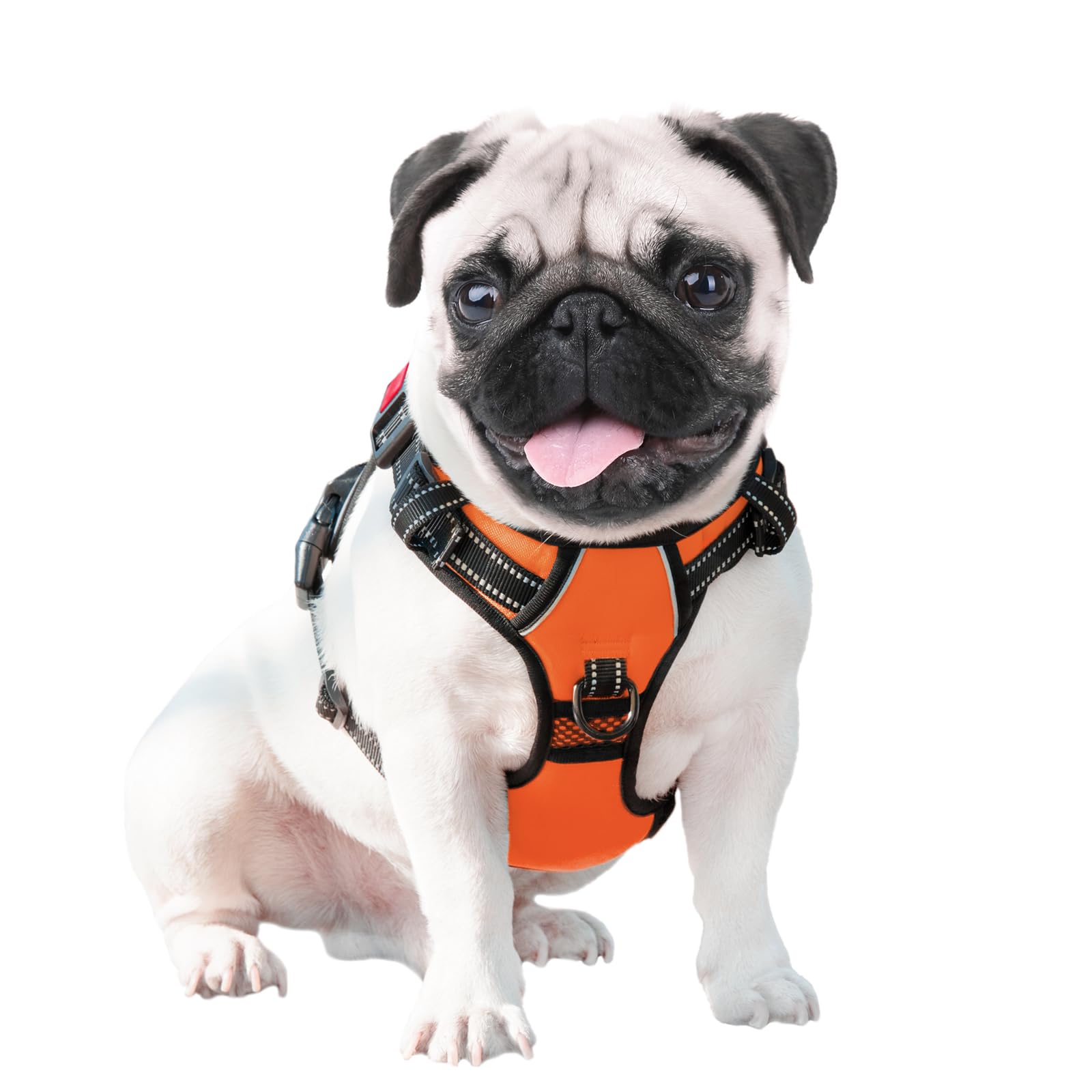 PHOEPET No - Pull Dog Harness – Medium Reflective Vest with Handle & Dual Metal Rings (Orange, M) - Fenidog