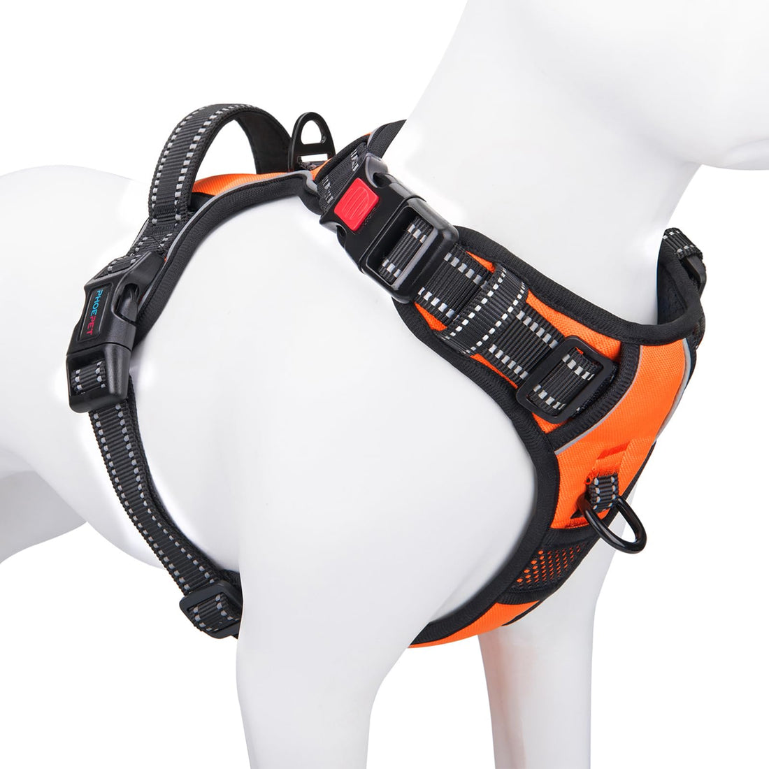 PHOEPET No - Pull Dog Harness – Medium Reflective Vest with Handle & Dual Metal Rings (Orange, M) - Fenidog