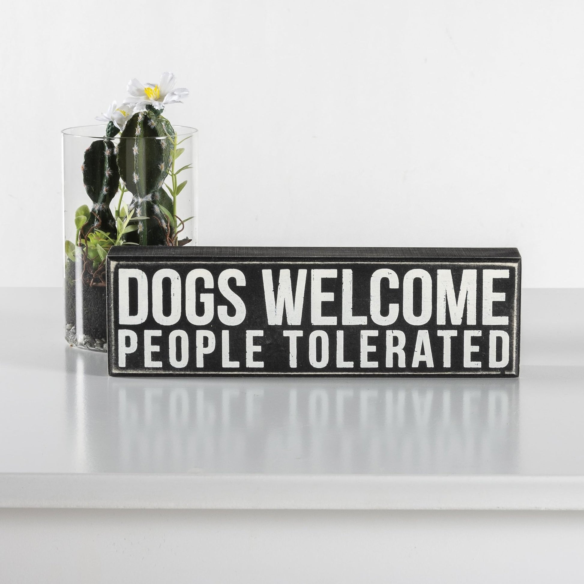 Primitives by Kathy Dog Decor Sign – “Dogs Welcome, People Tolerated” Rustic Wood Gift (5”) - Fenidog