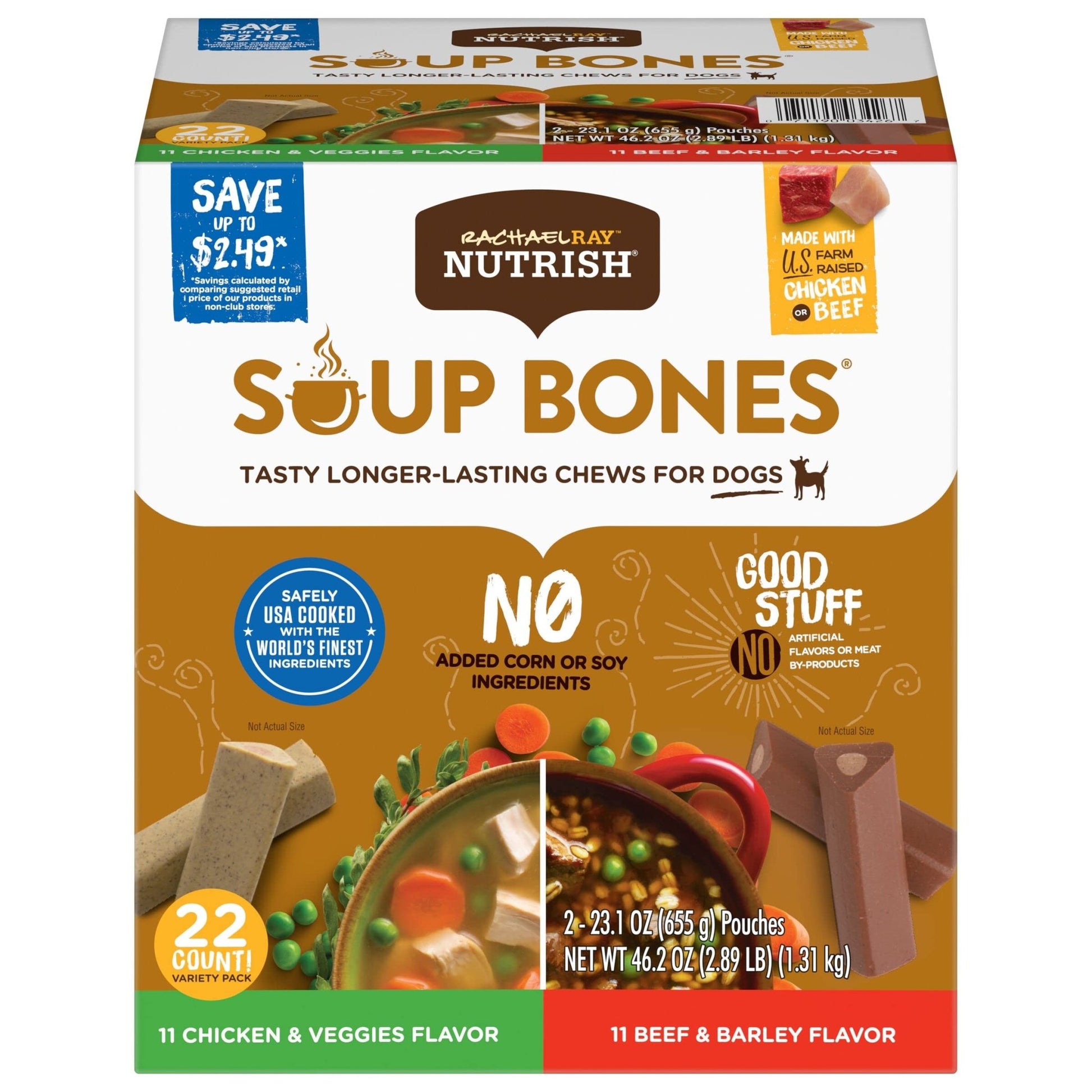 Rachael Ray Nutrish Soup Bones Long Lasting Dog Chews Variety Pack, 22 Count (Pack of 1) - Fenidog