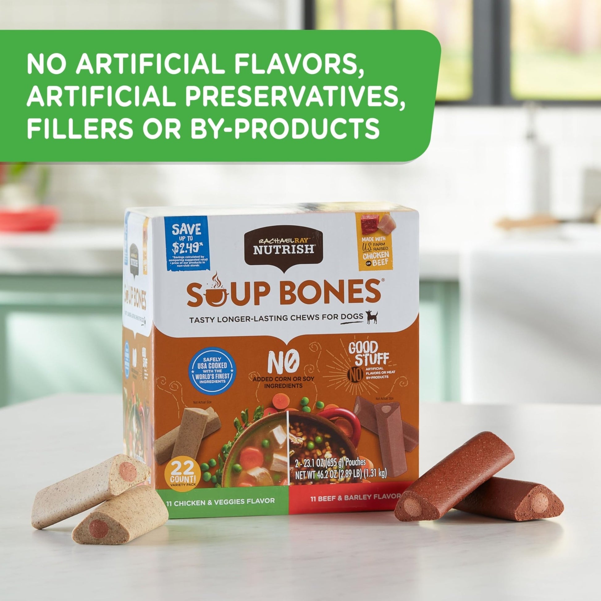 Rachael Ray Nutrish Soup Bones Long Lasting Dog Chews Variety Pack, 22 Count (Pack of 1) - Fenidog