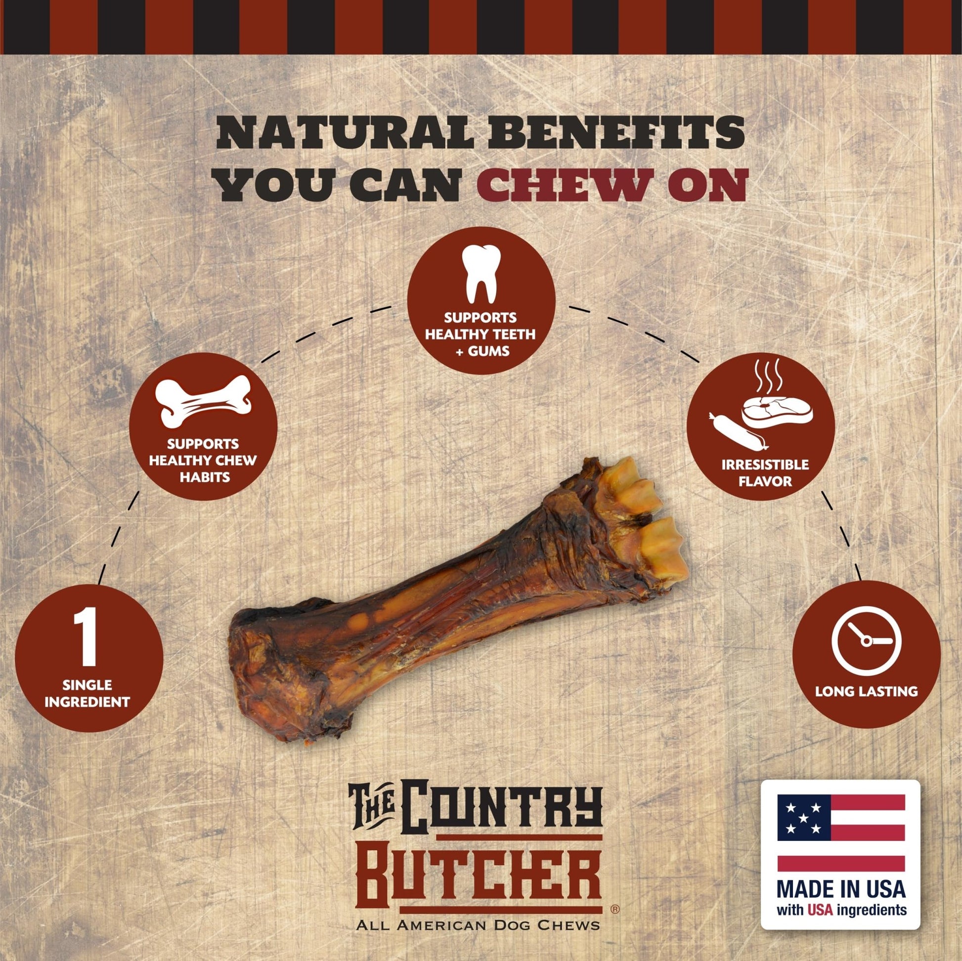 THE COUNTRY BUTCHER Beef Shank Bones – Tough Treats for Large Dogs (3 - Pack, USA Made) - Fenidog