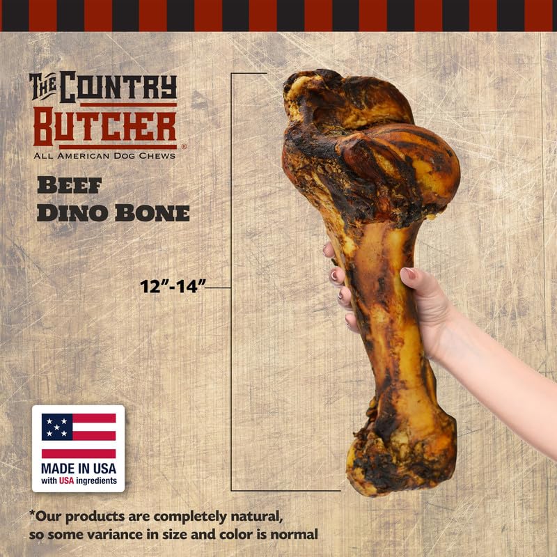 THE COUNTRY BUTCHER Giant Dog Bone – Tough Natural Treat for Medium & Large Dogs (1 - Pack, USA Made) - Fenidog