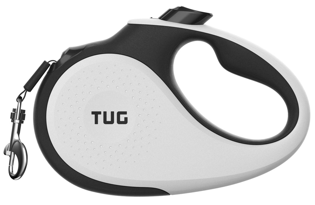 TUG 360 Retractable Dog Leash – 16ft Tangle - Free Nylon Lead with One - Hand Brake (Large, White) - Fenidog