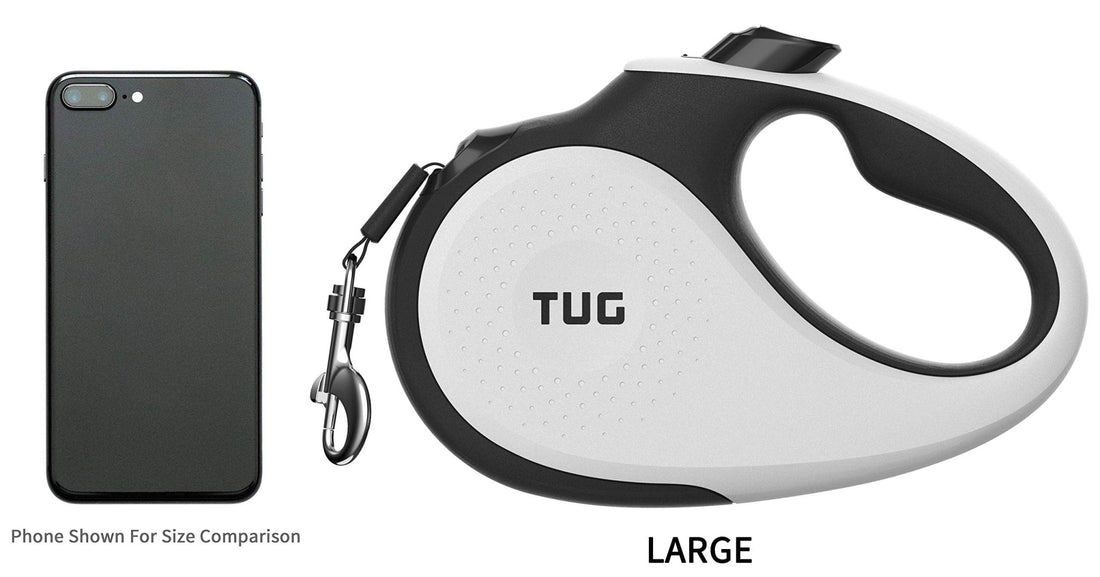 TUG 360 Retractable Dog Leash – 16ft Tangle - Free Nylon Lead with One - Hand Brake (Large, White) - Fenidog