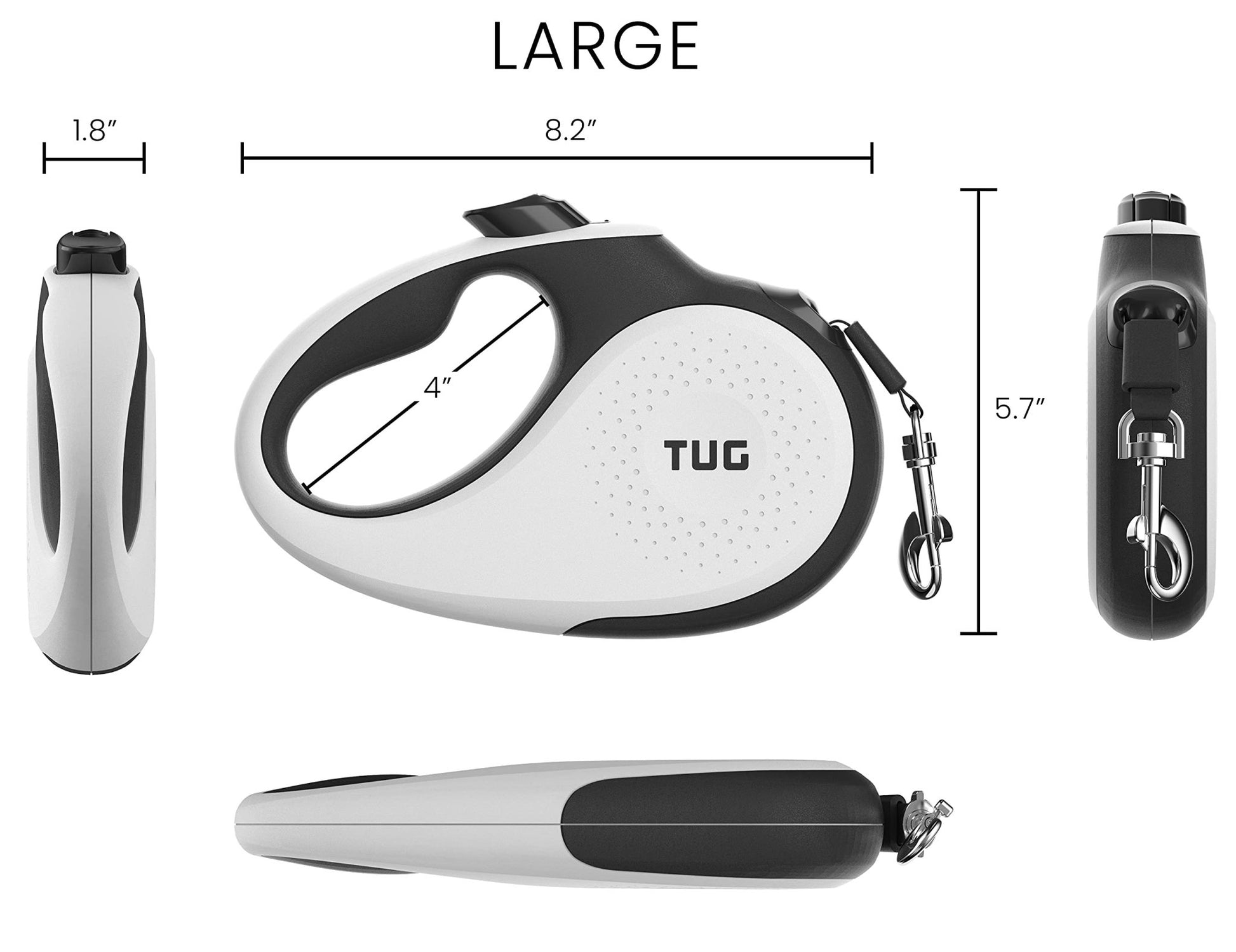 TUG 360 Retractable Dog Leash – 16ft Tangle - Free Nylon Lead with One - Hand Brake (Large, White) - Fenidog